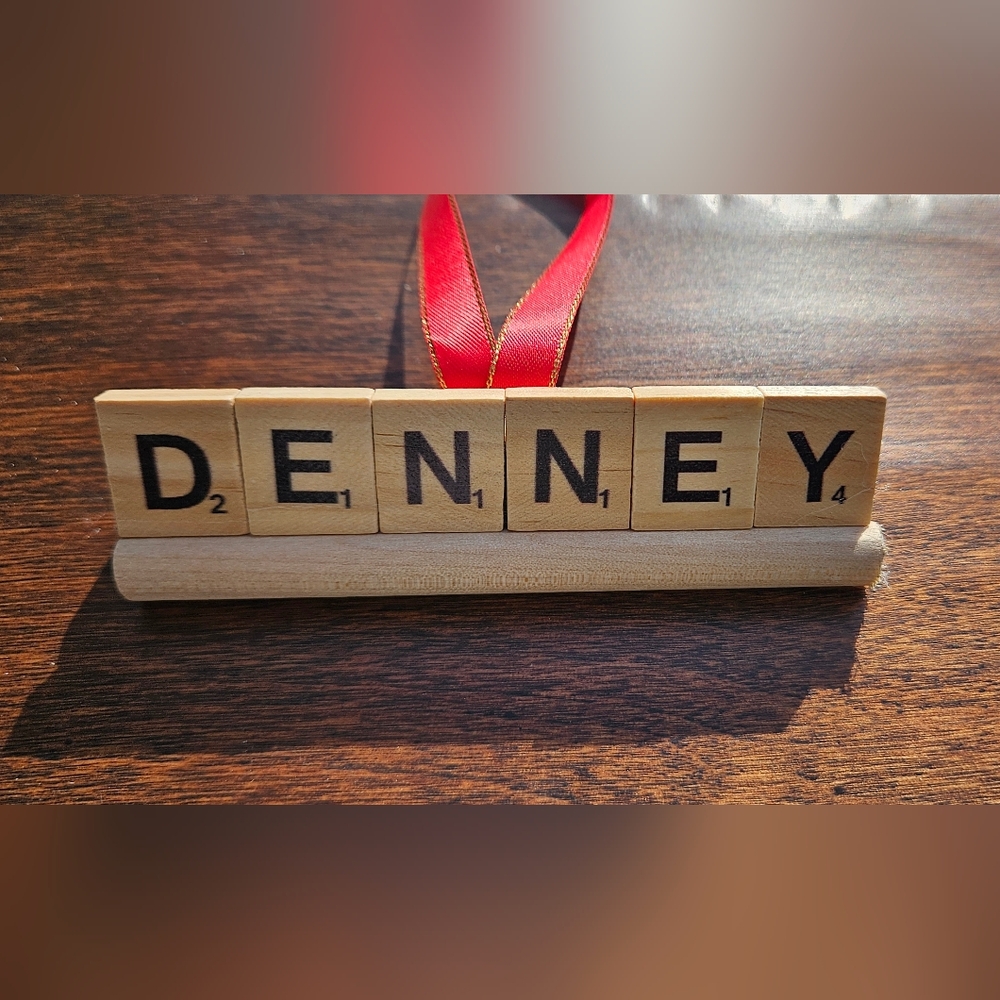 Custom Personalized Scrabble Tile Name with Red Ribbon